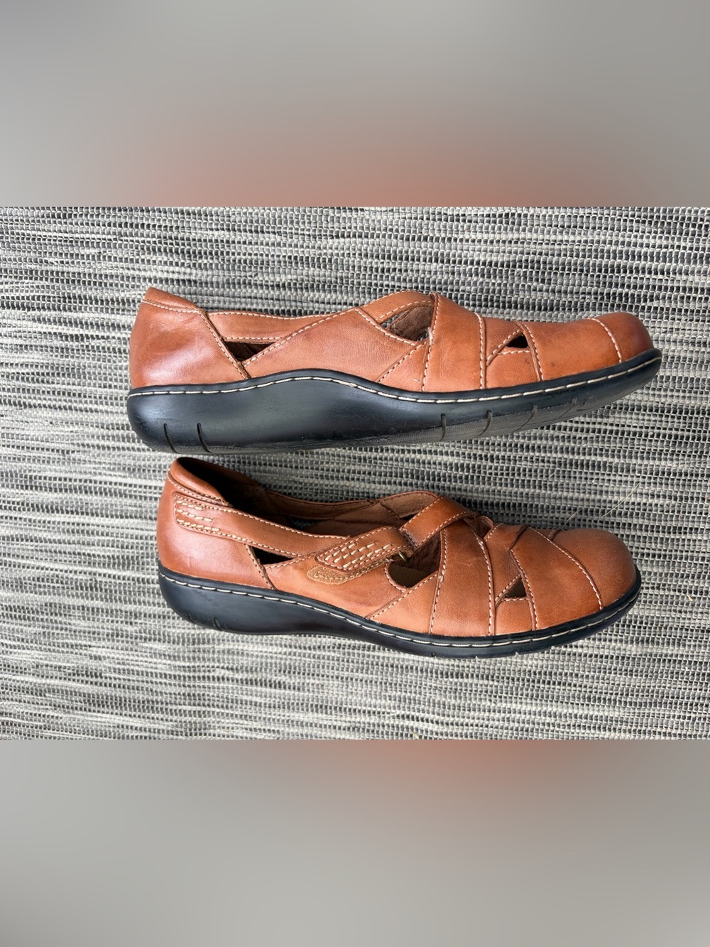 Clarks Bendables Brown Leather Flats Loafers 7 M Boho Mary Jane Comfort Shoe - Picture 7 of 10